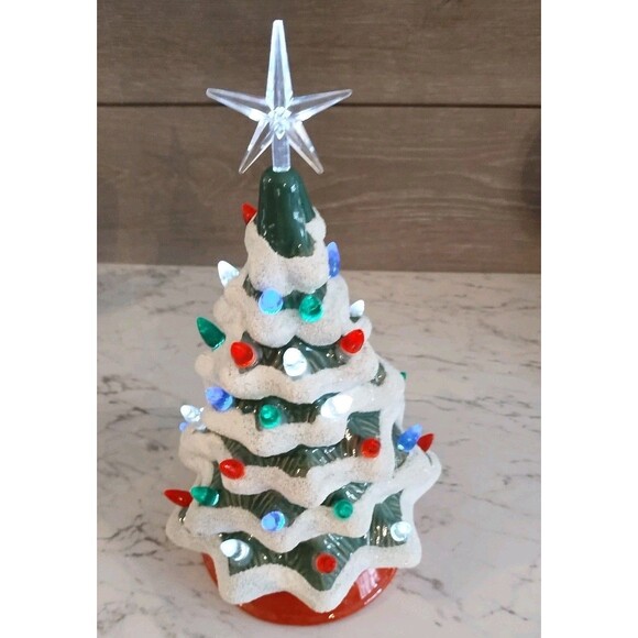 Ceramic Lighted Christmas Tree Flocked 10" Battery Operated 2016 MerchSource LLC - Picture 2 of 7
